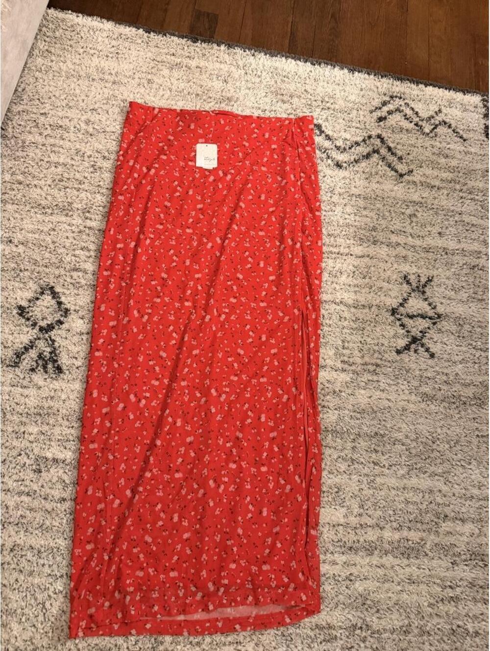 NWT Free People Rosalie Red Floral Midi Skirt Size Large